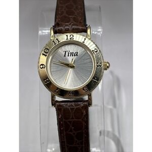 Milan 'Tina' Women's Quartz Watch Gold 24mm Case Brown Leather Band- New Battery
